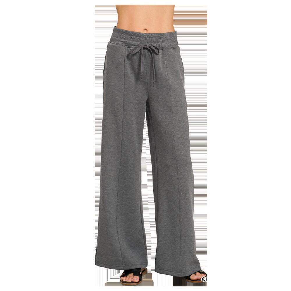 NEW ZENANA scuba seamed wide-leg pants in charcoal